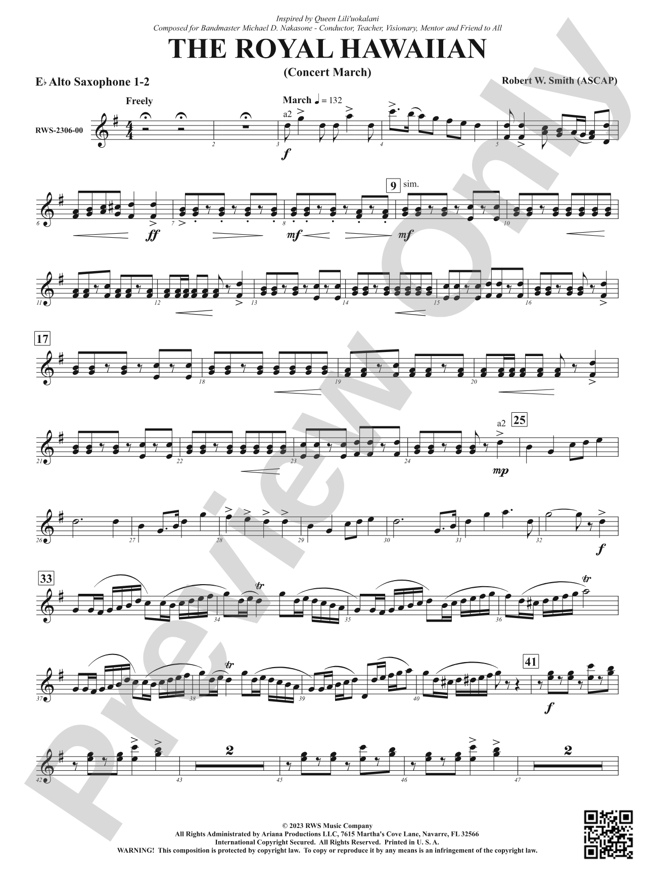 The Royal Hawaiian - Concert March: 1st & 2nd E-flat Alto Saxophone