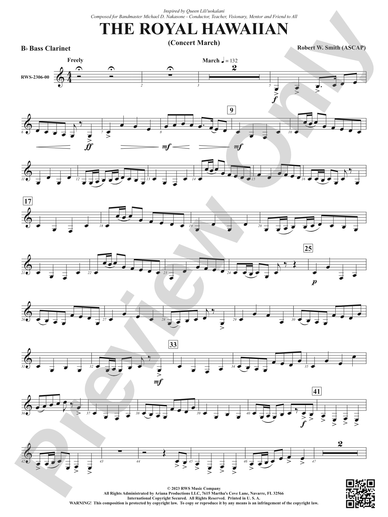 The Royal Hawaiian - Concert March: B-flat Bass Clarinet