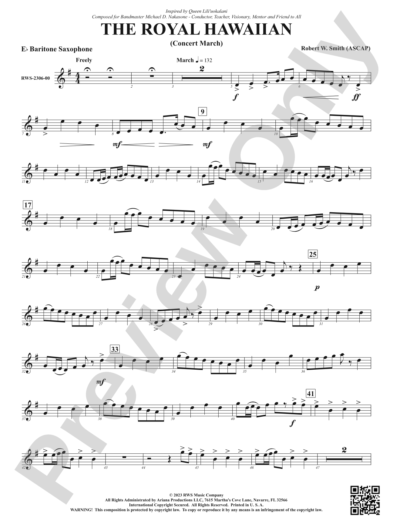 The Royal Hawaiian - Concert March: E-flat Baritone Saxophone