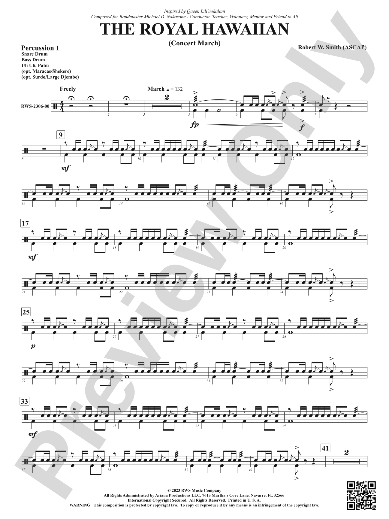 The Royal Hawaiian - Concert March: 1st Percussion