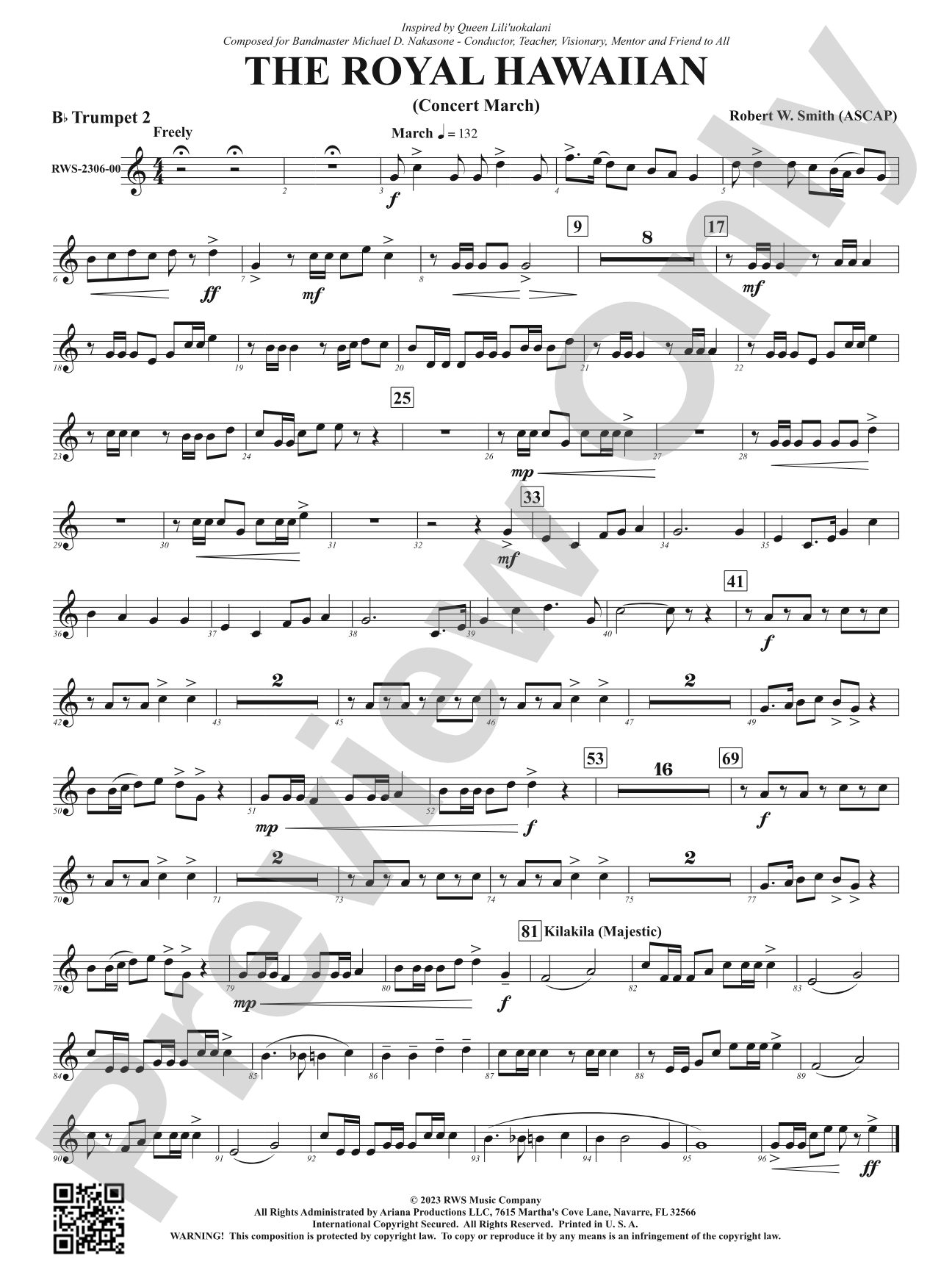 The Royal Hawaiian - Concert March: 2nd B-flat Trumpet
