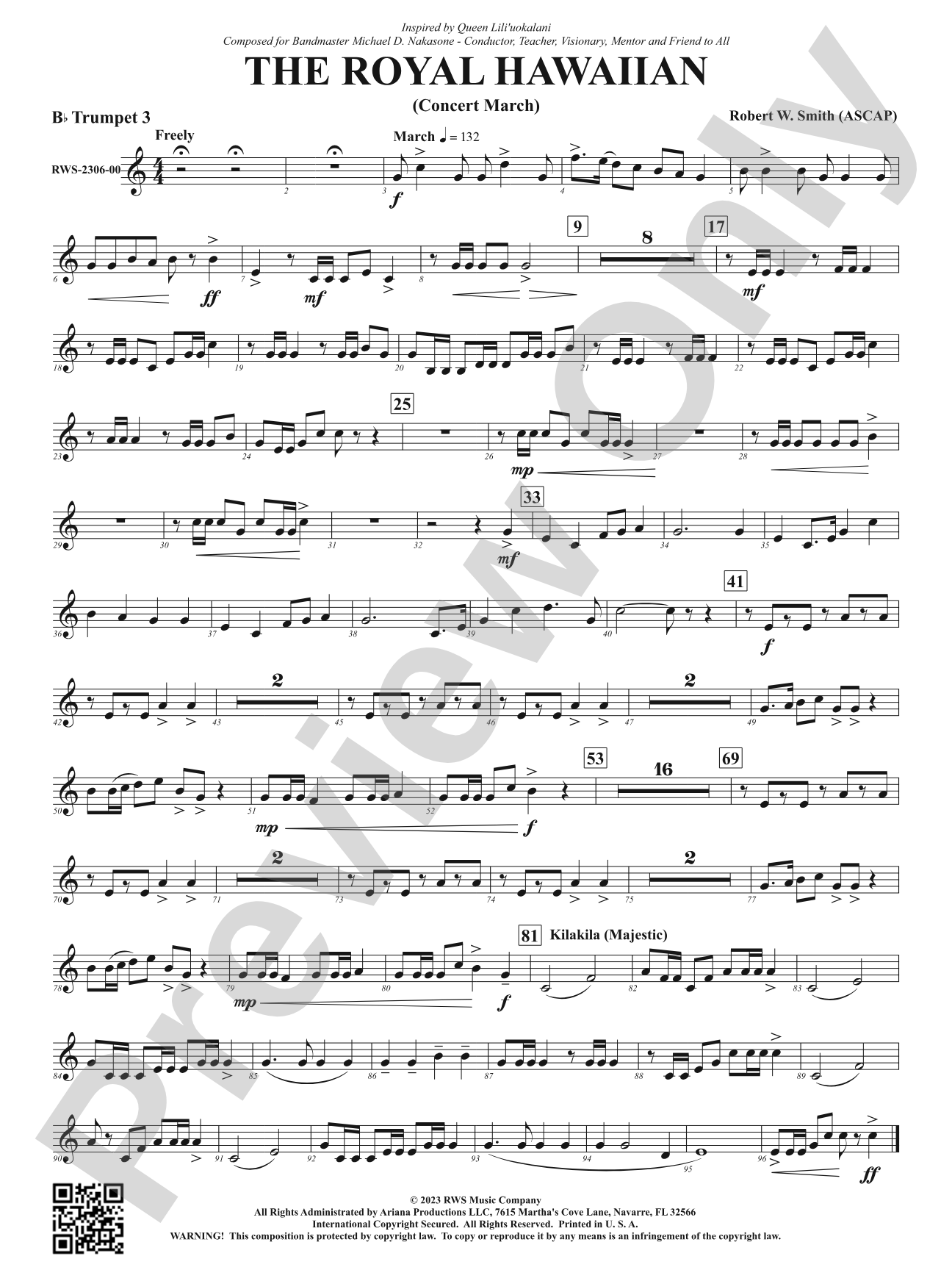 The Royal Hawaiian - Concert March: 3rd B-flat Trumpet