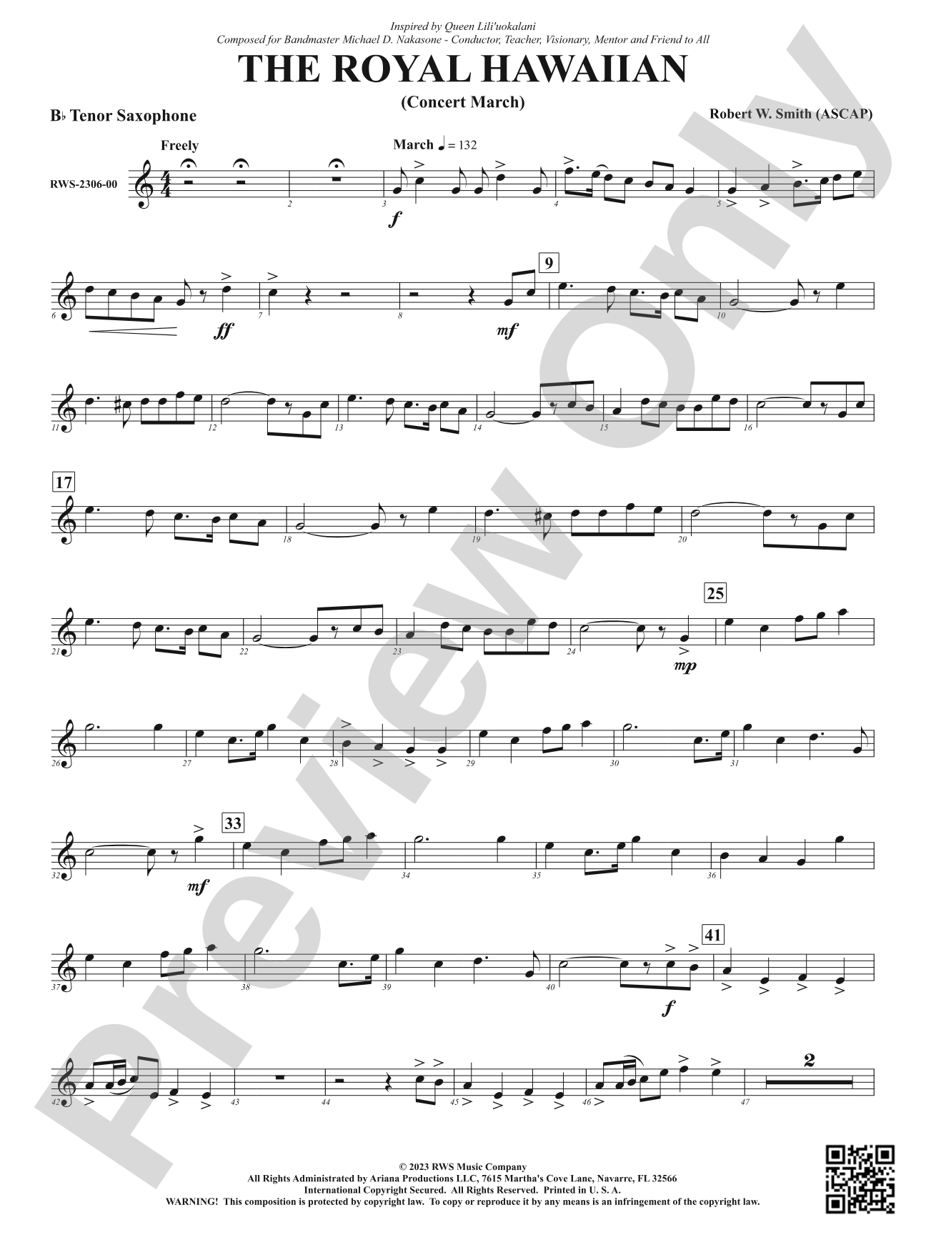 The Royal Hawaiian - Concert March: B-flat Tenor Saxophone