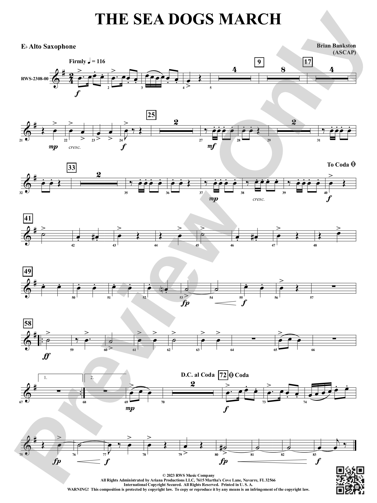 The Sea Dogs March: 1st E-flat Alto Saxophone