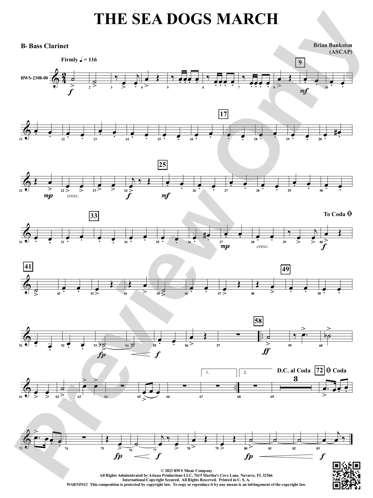 The Sea Dogs March: B-flat Bass Clarinet