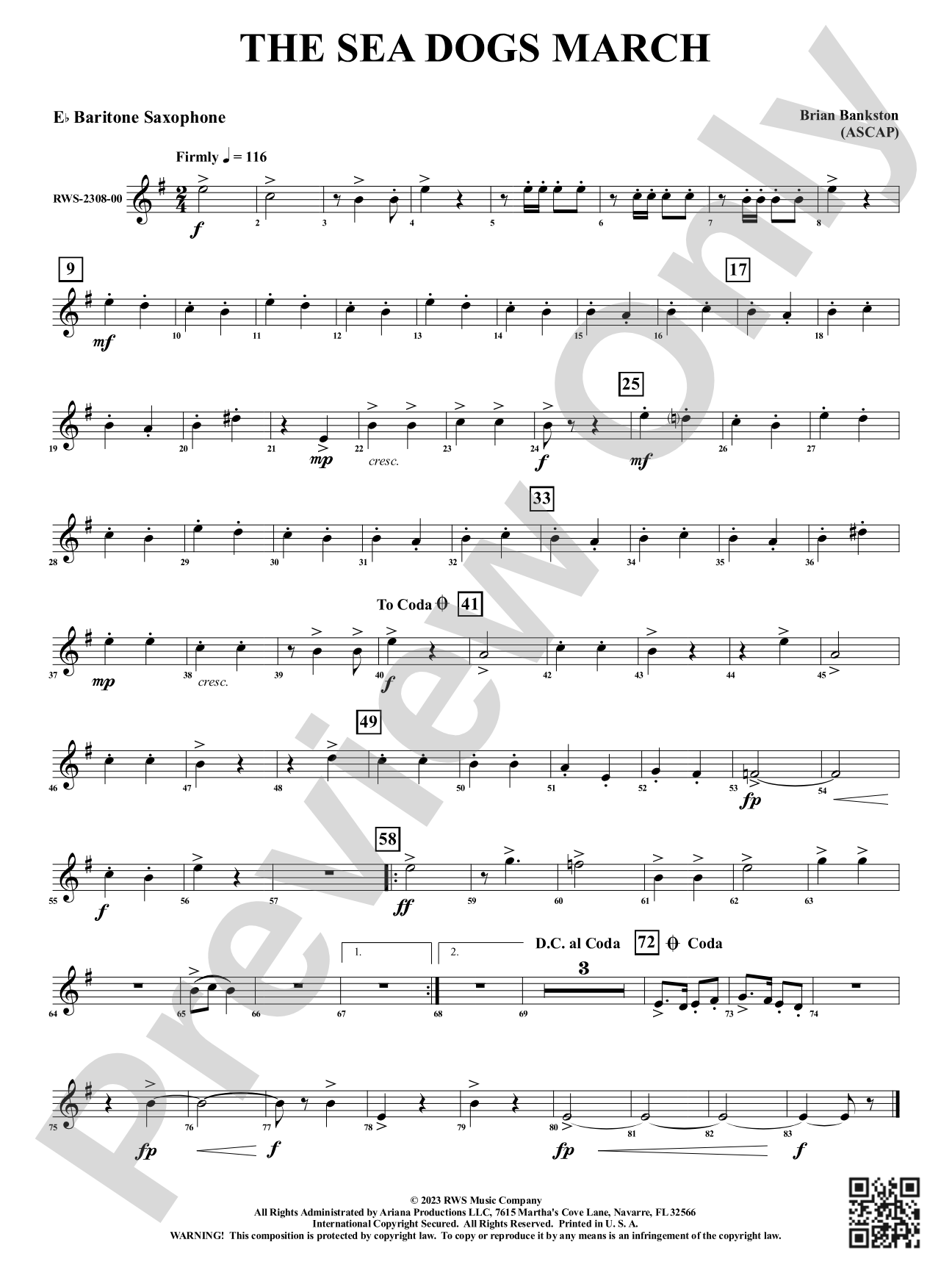 The Sea Dogs March: E-flat Baritone Saxophone