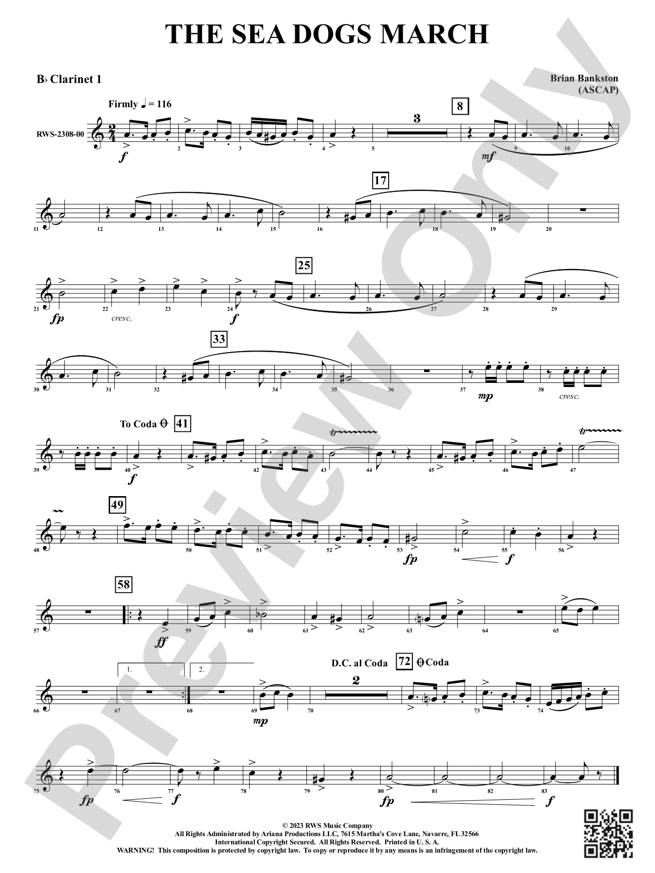 The Sea Dogs March: 1st B-flat Clarinet