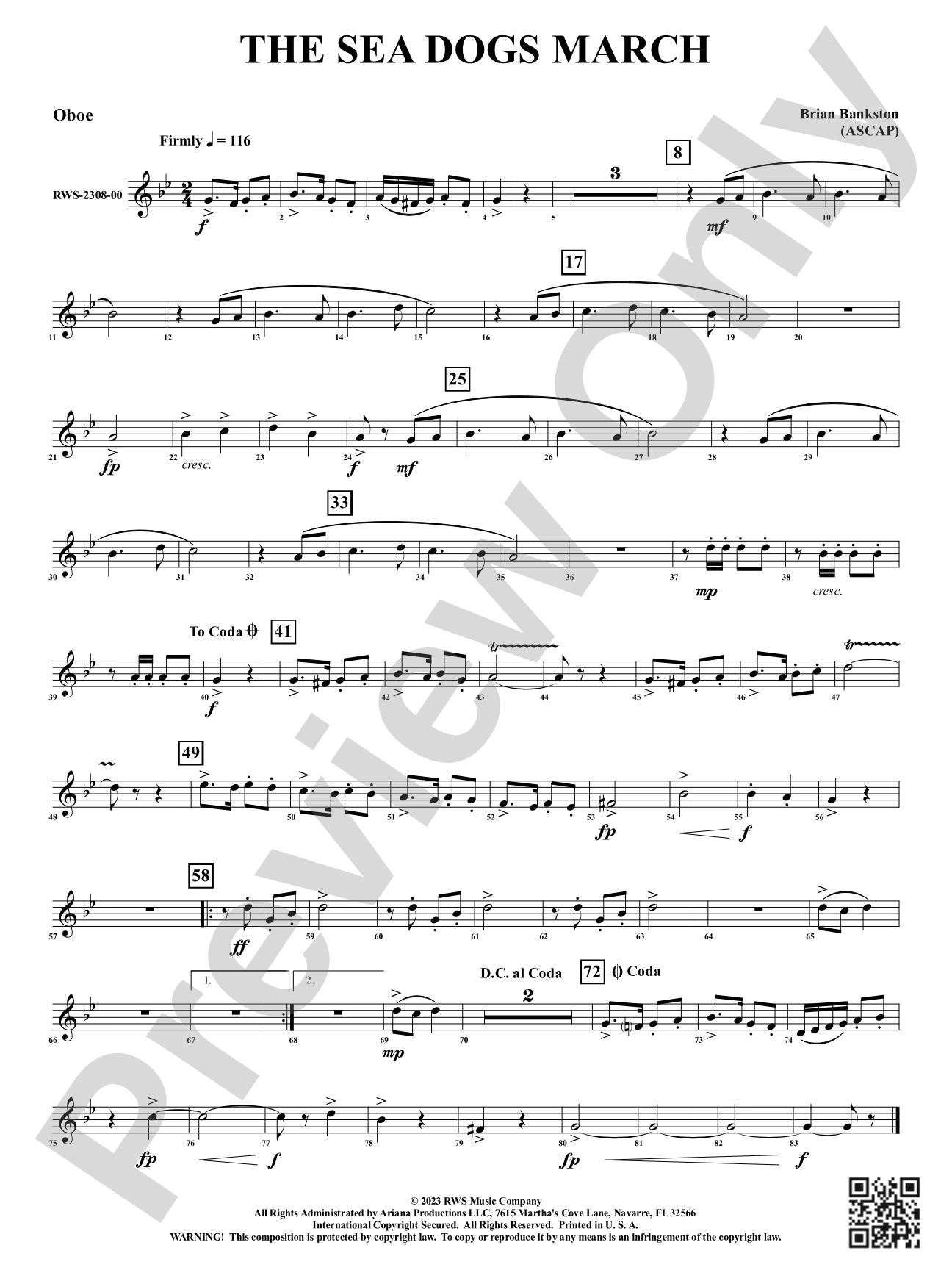 The Sea Dogs March: Oboe