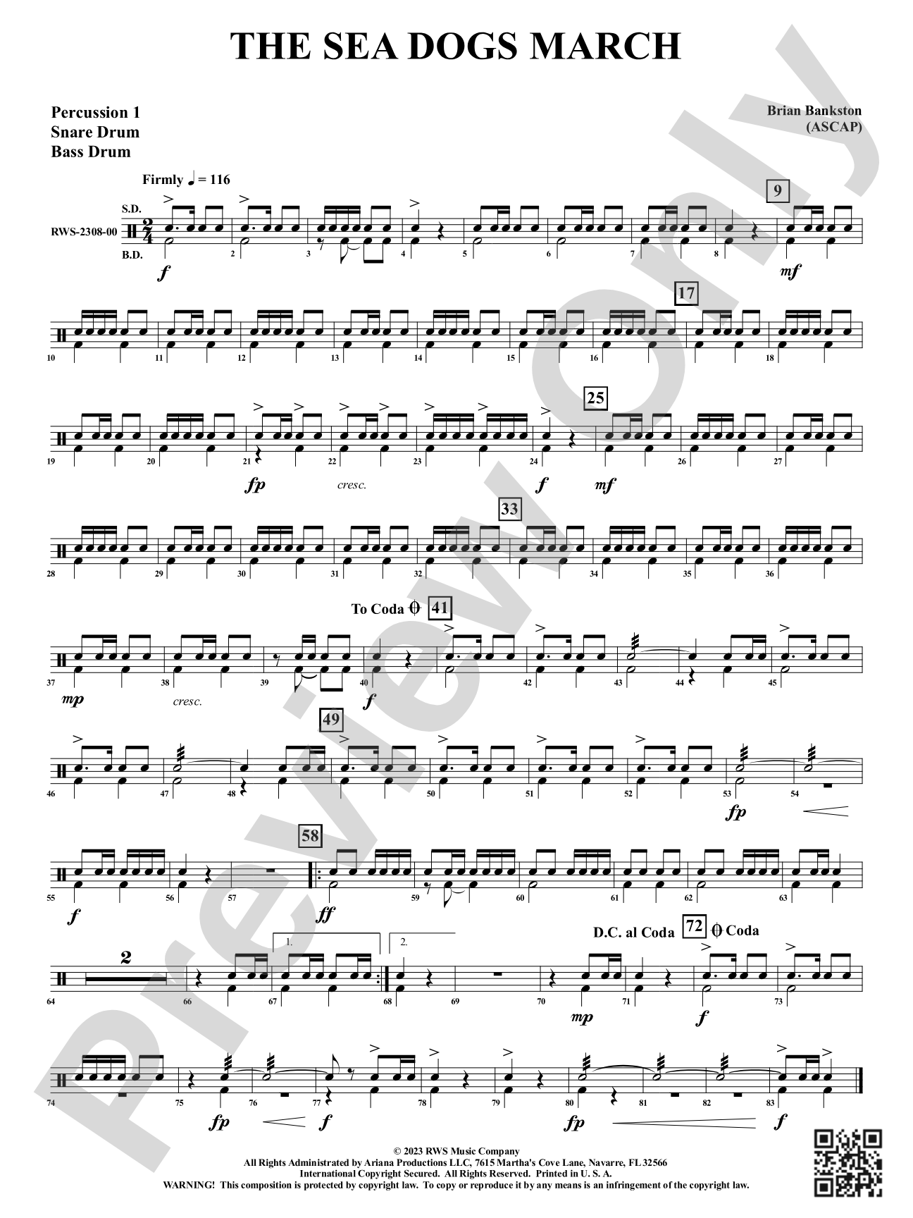 The Sea Dogs March: 1st Percussion