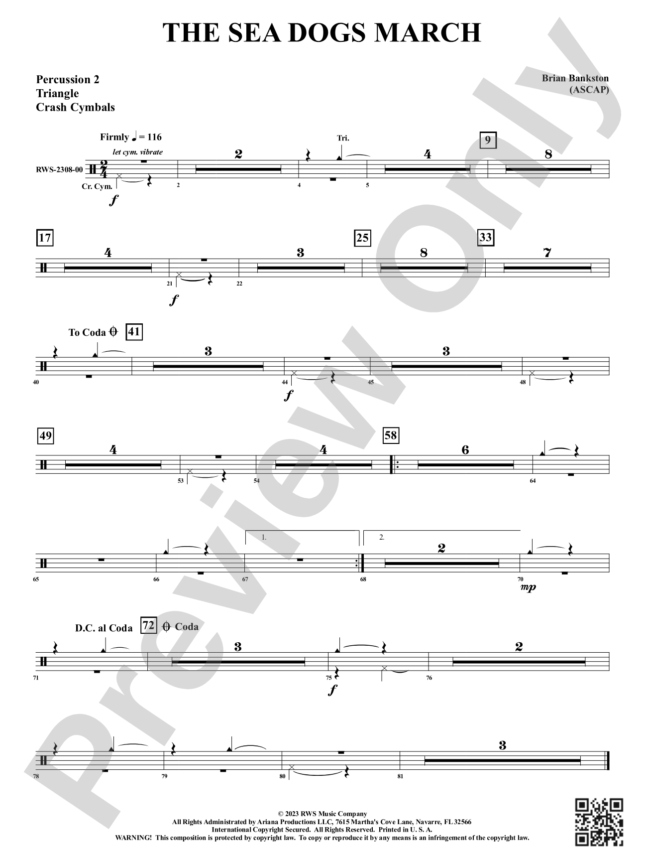 The Sea Dogs March: 2nd Percussion