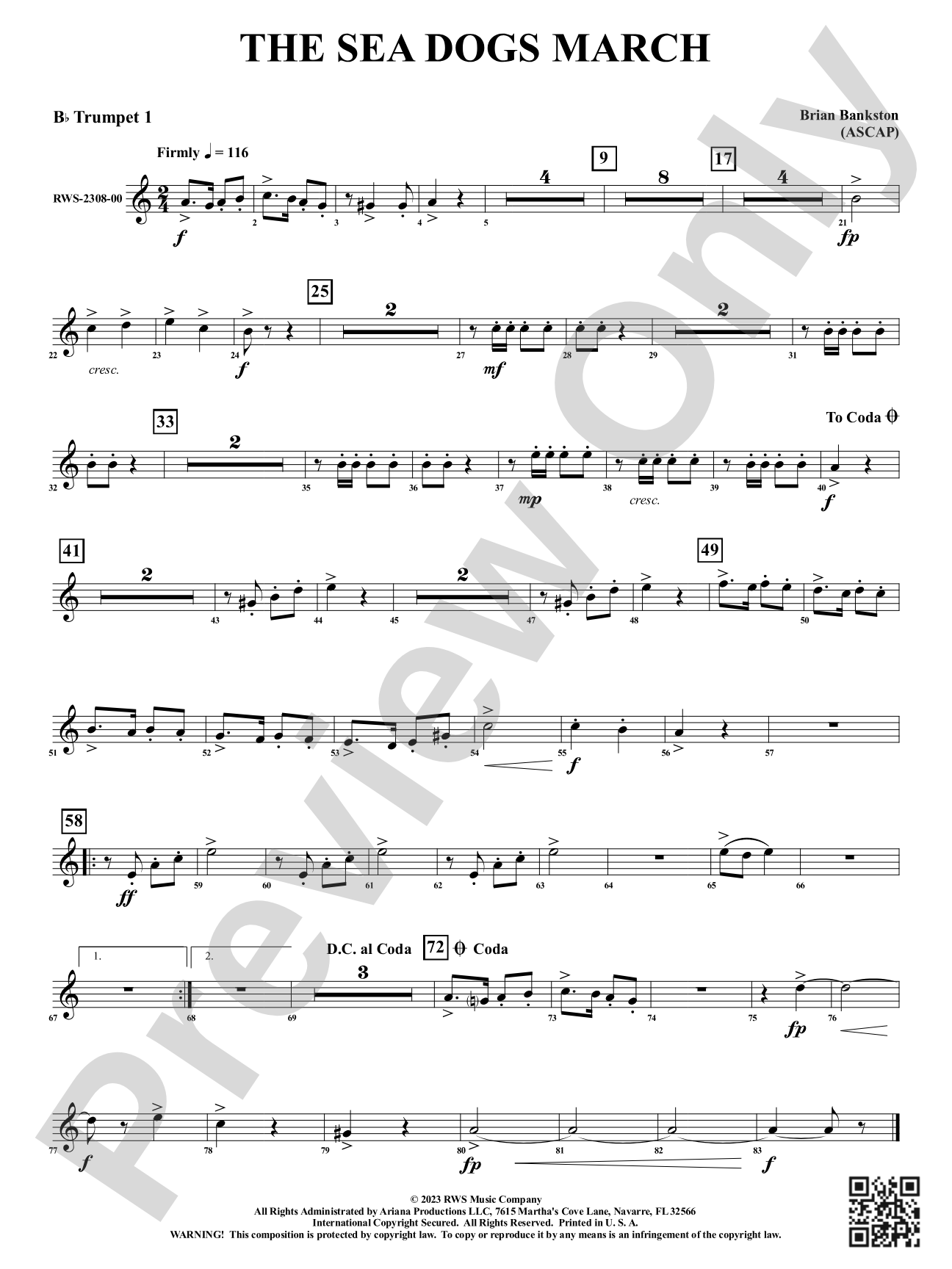 The Sea Dogs March: 1st B-flat Trumpet