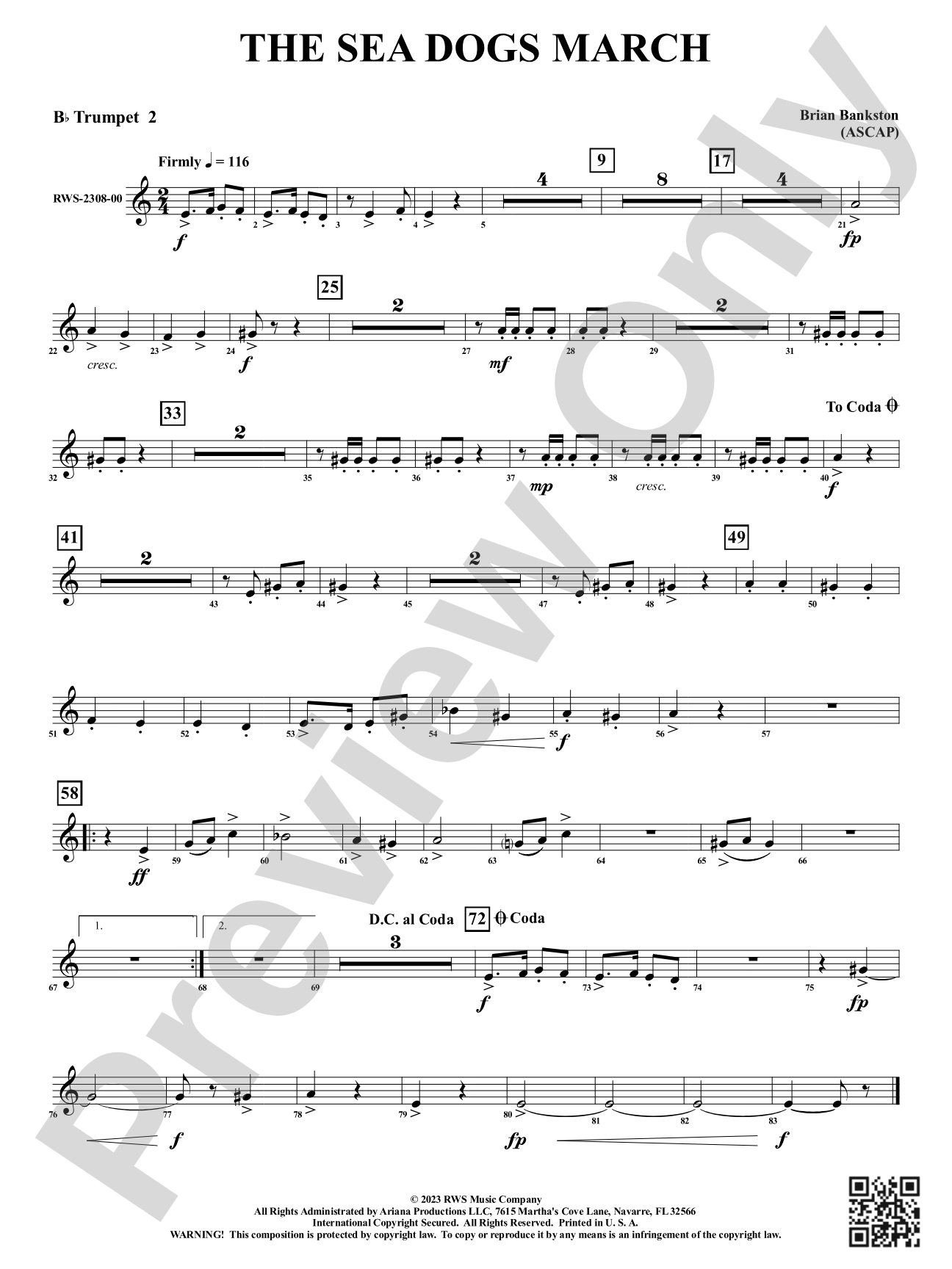 The Sea Dogs March: 2nd B-flat Trumpet