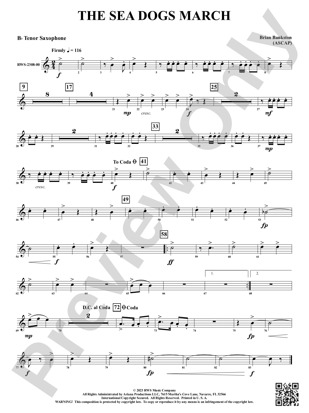 The Sea Dogs March: B-flat Tenor Saxophone