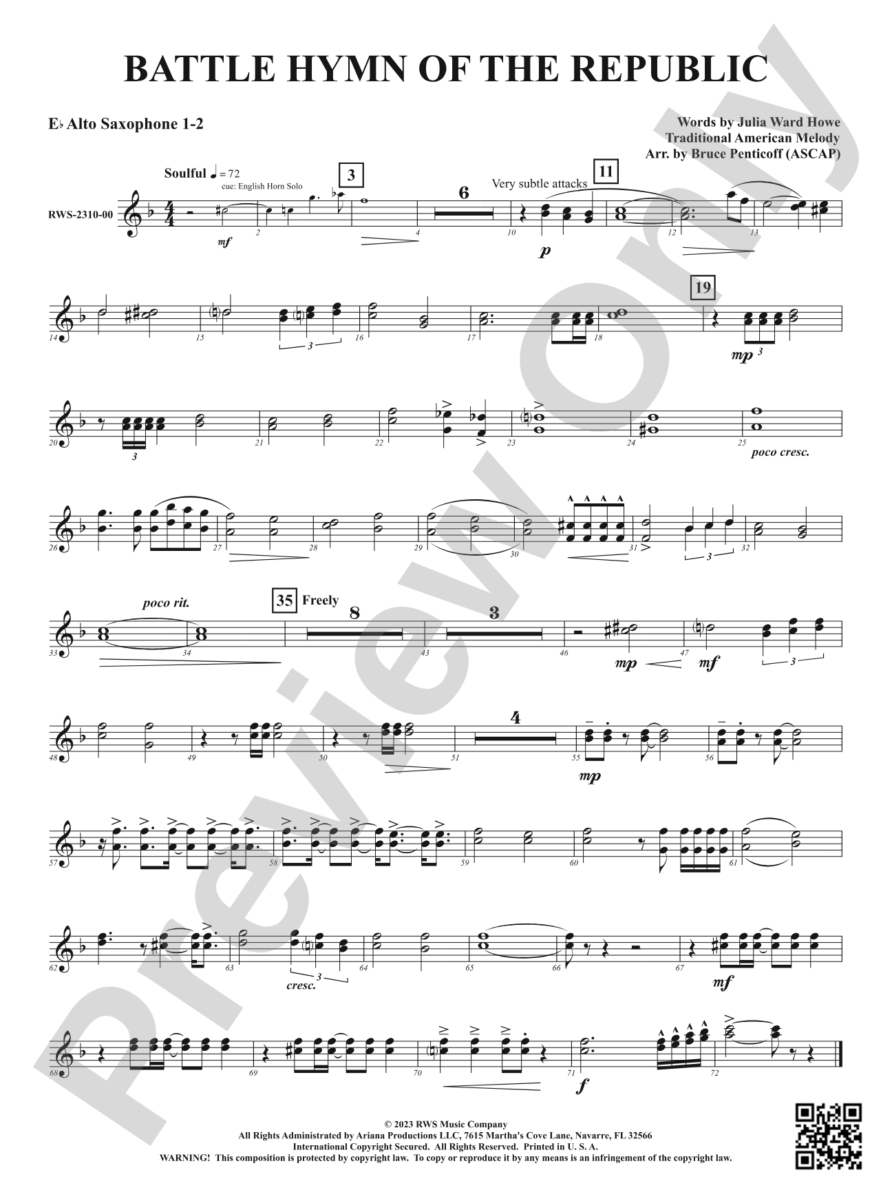 Battle Hymn of the Republic: 1st & 2nd E-flat Alto Saxophone