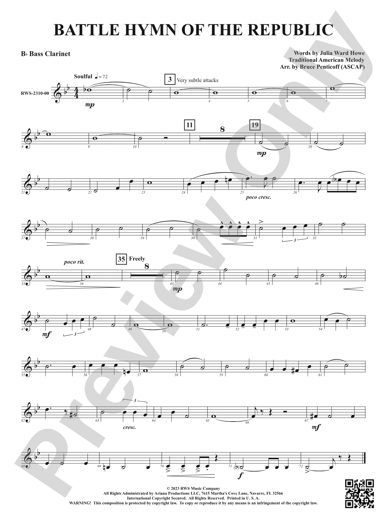 Battle Hymn of the Republic: B-flat Bass Clarinet