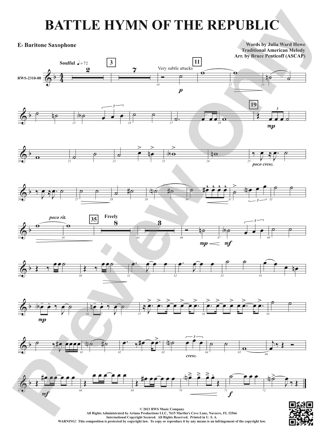 Battle Hymn of the Republic: E-flat Baritone Saxophone