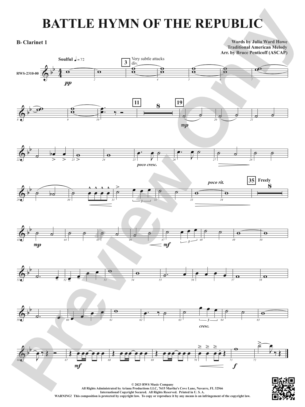 Battle Hymn of the Republic: 1st B-flat Clarinet