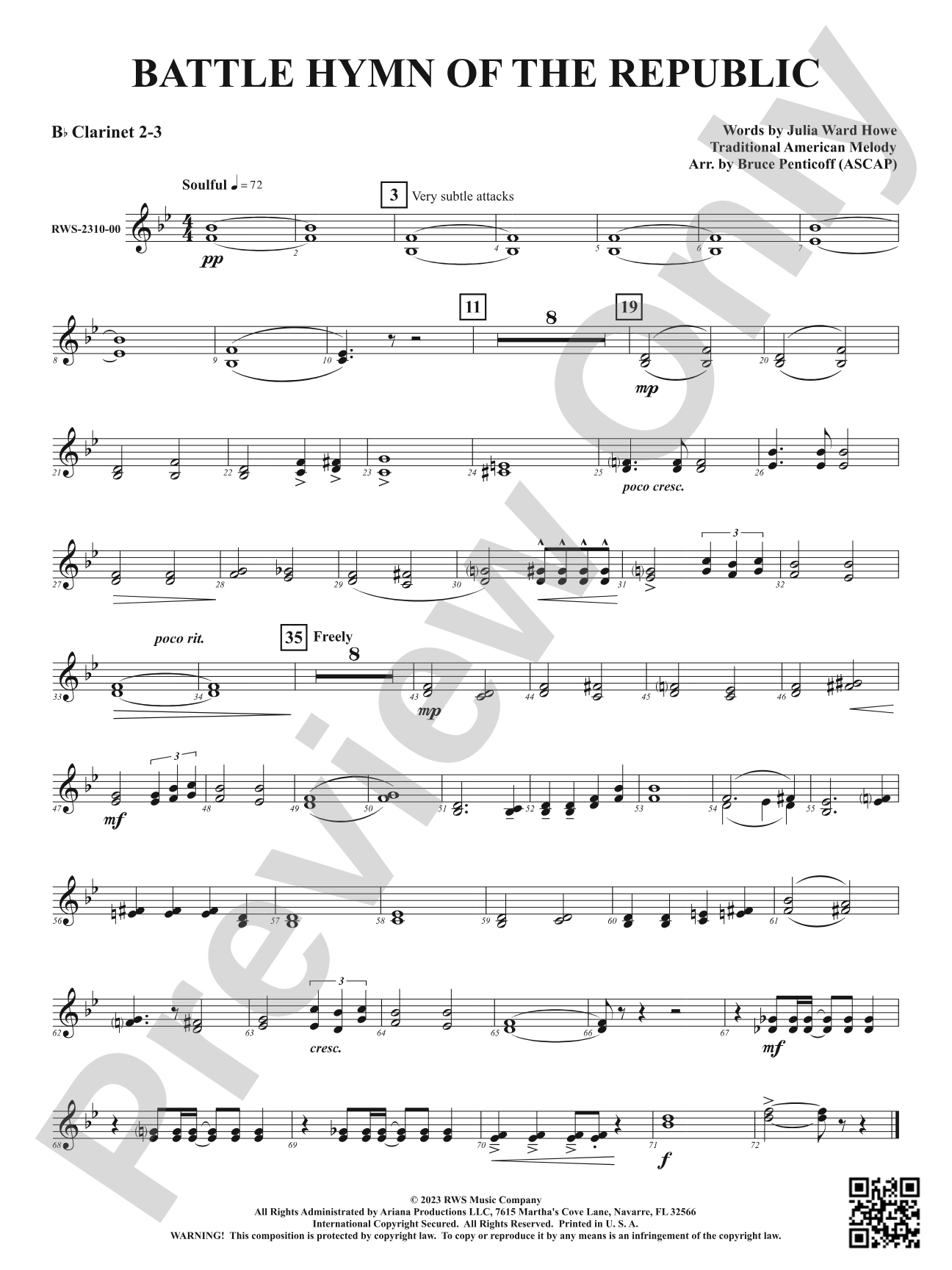 Battle Hymn of the Republic: 2nd & 3rd B-flat Clarinets