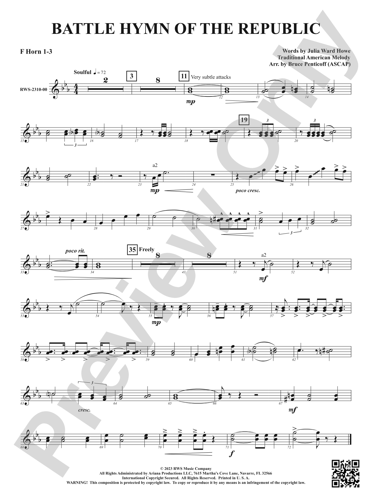 Battle Hymn of the Republic: 1st & 3rd F Horns