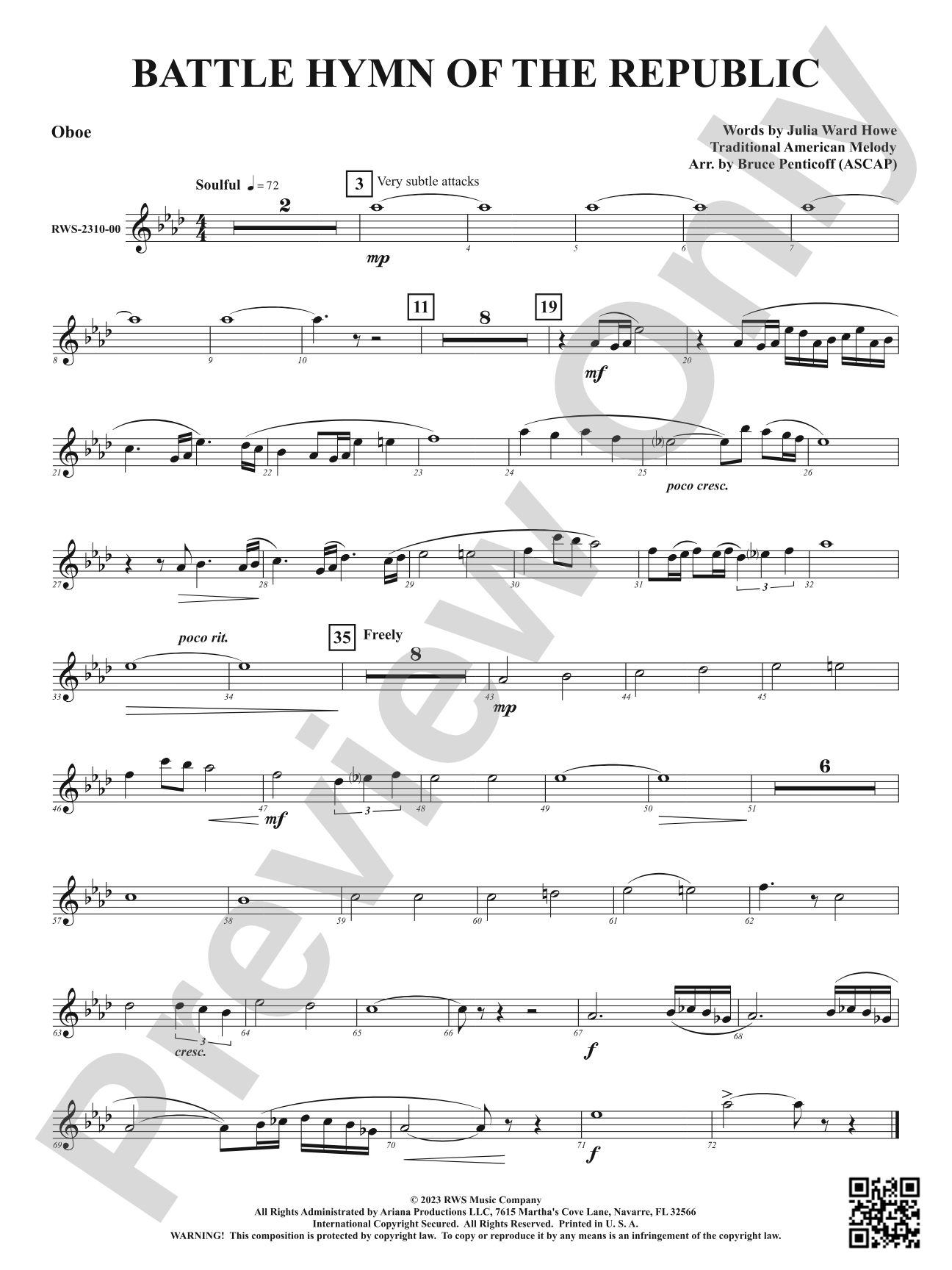 Battle Hymn of the Republic: Oboe