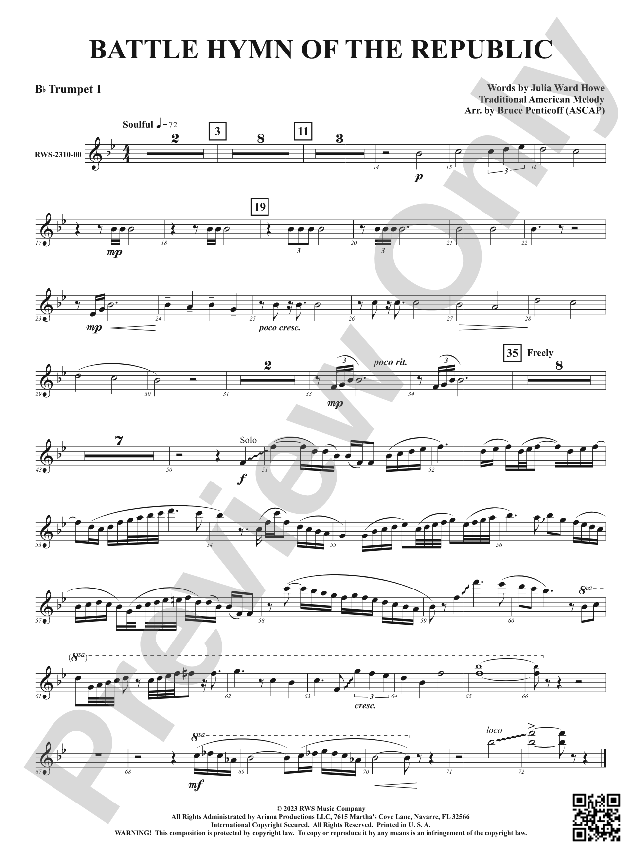 Battle Hymn of the Republic: 1st B-flat Trumpet