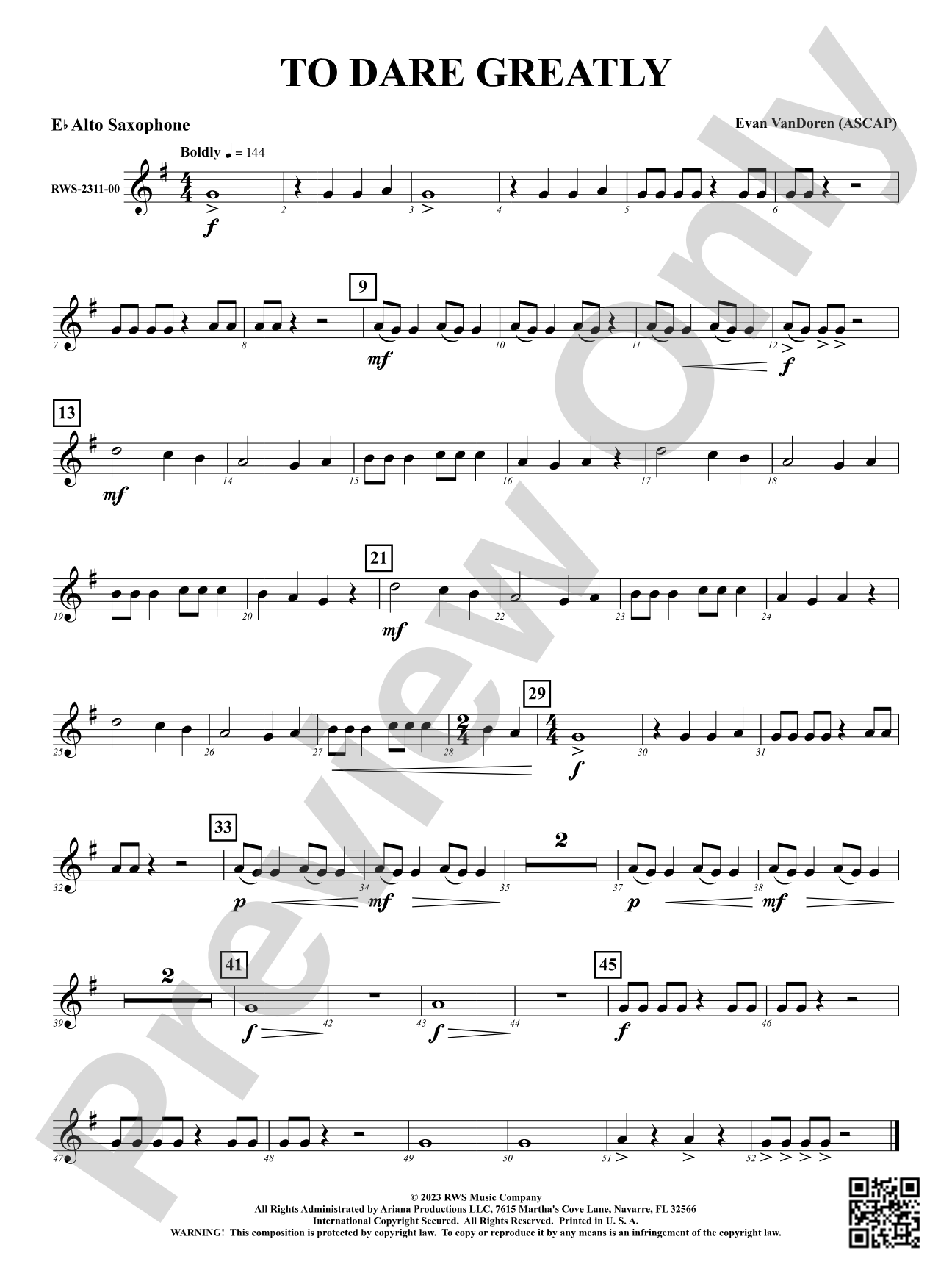 To Dare Greatly: 1st E-flat Alto Saxophone