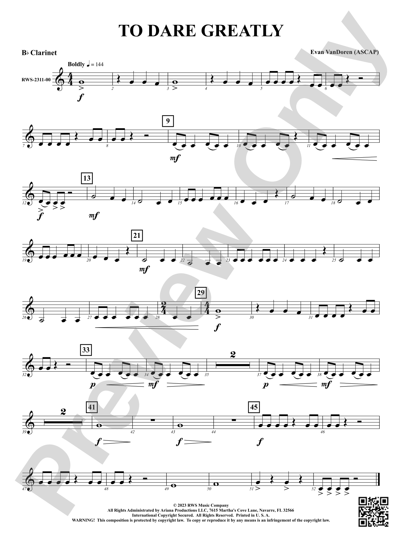 To Dare Greatly: 1st B-flat Clarinet