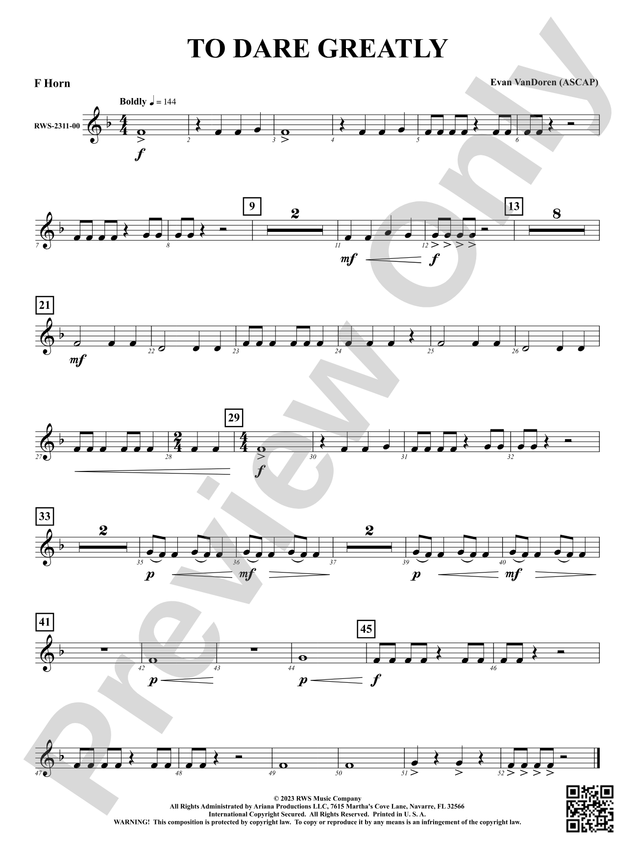 To Dare Greatly: 1st F Horn