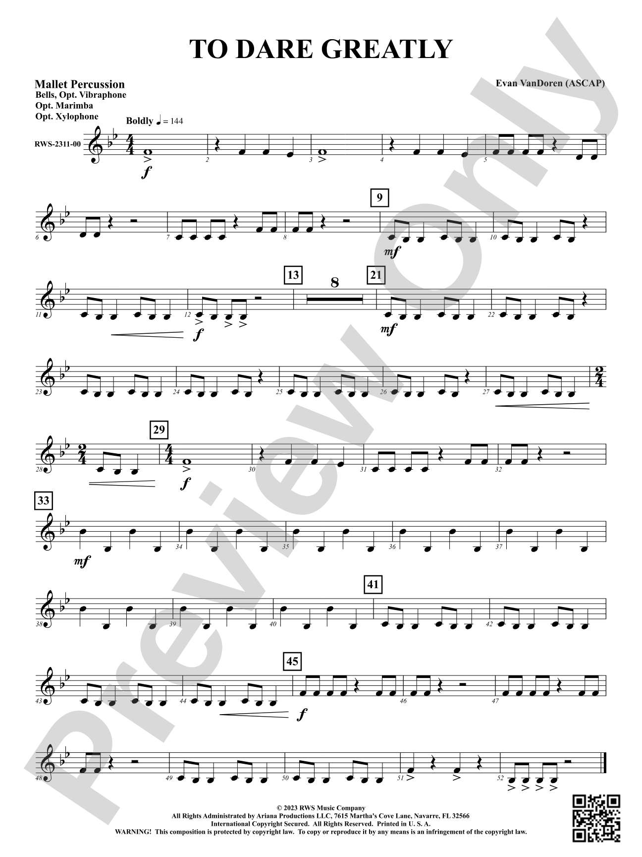 To Dare Greatly: 1st Mallet Percussion