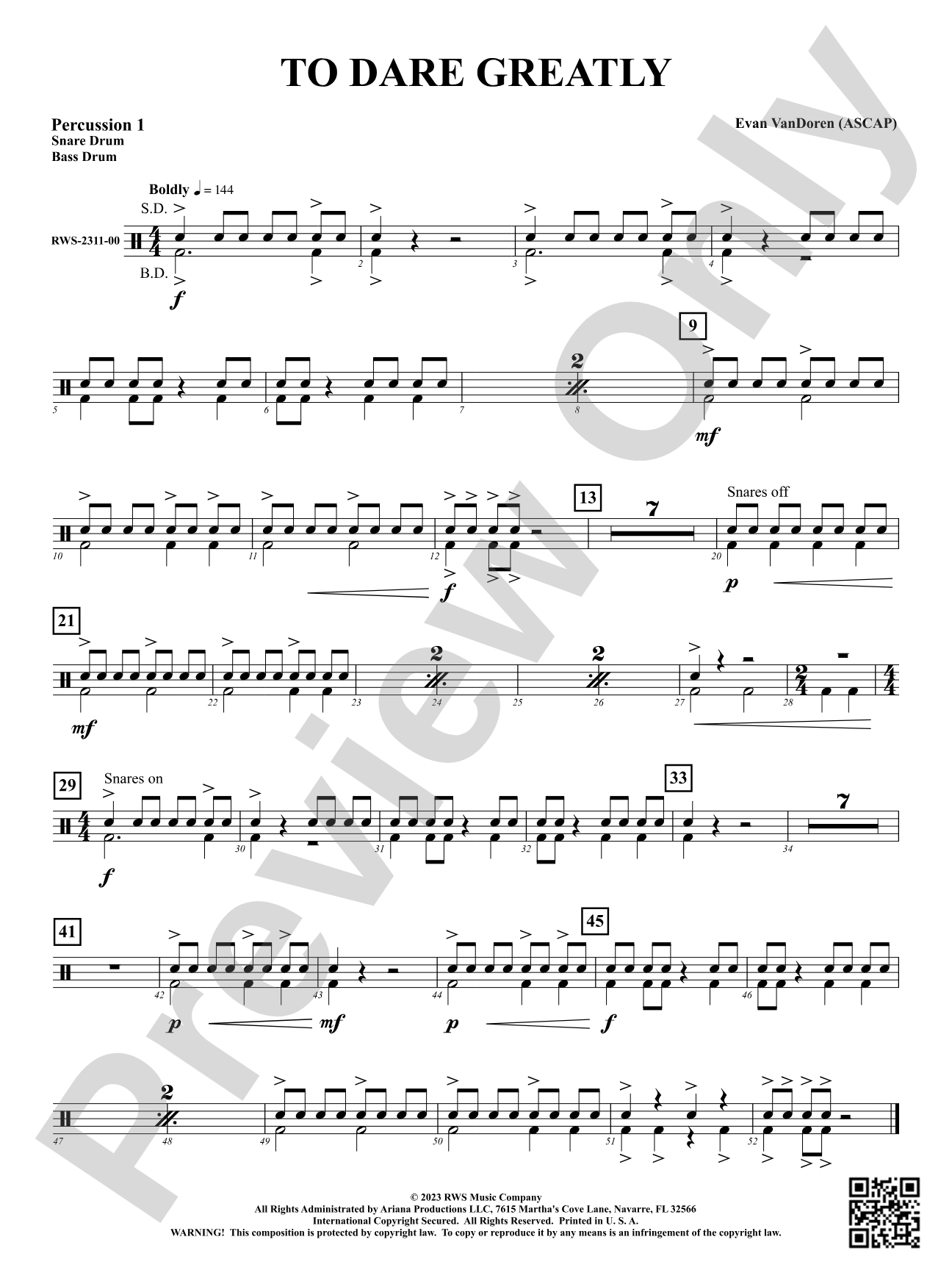 To Dare Greatly: 1st Percussion