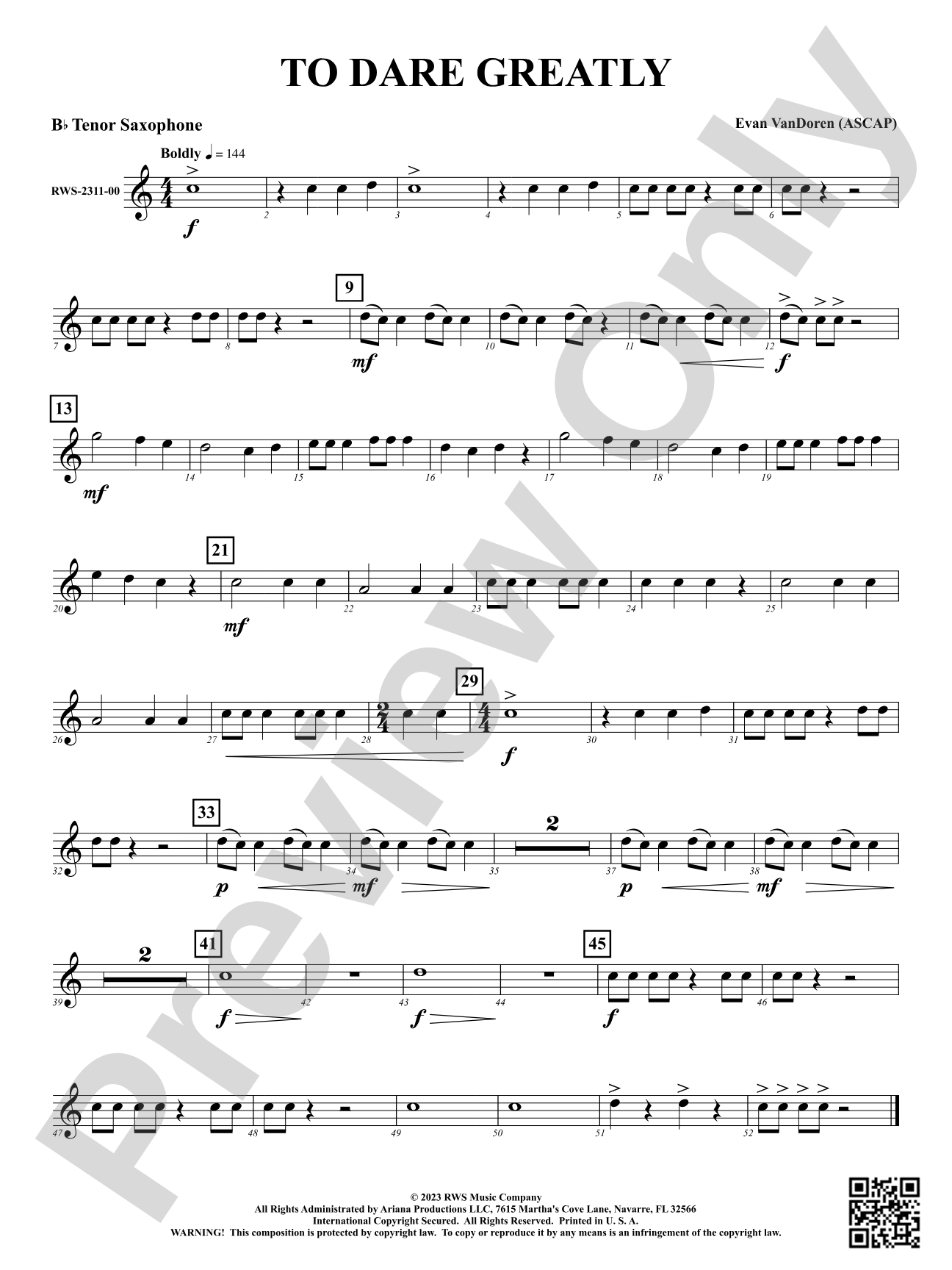 To Dare Greatly: B-flat Tenor Saxophone