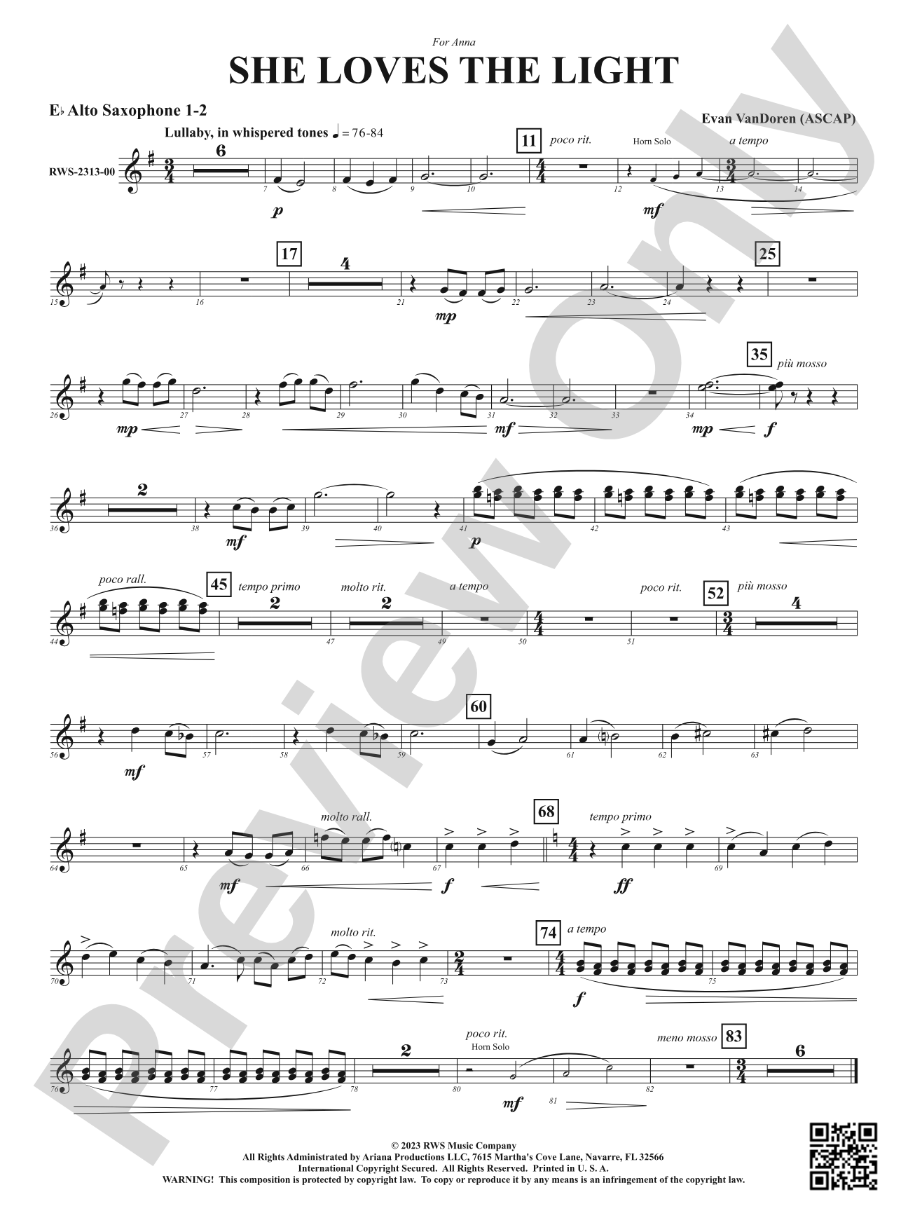 She Loves the Light: 1st & 2nd E-flat Alto Saxophone