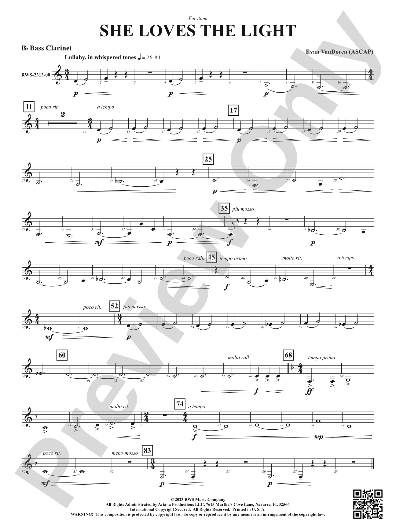 She Loves the Light: B-flat Bass Clarinet
