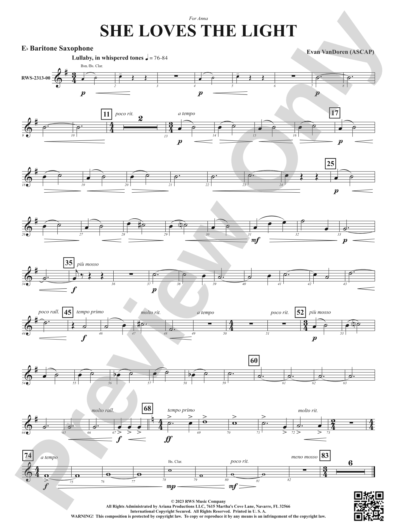 She Loves the Light: E-flat Baritone Saxophone