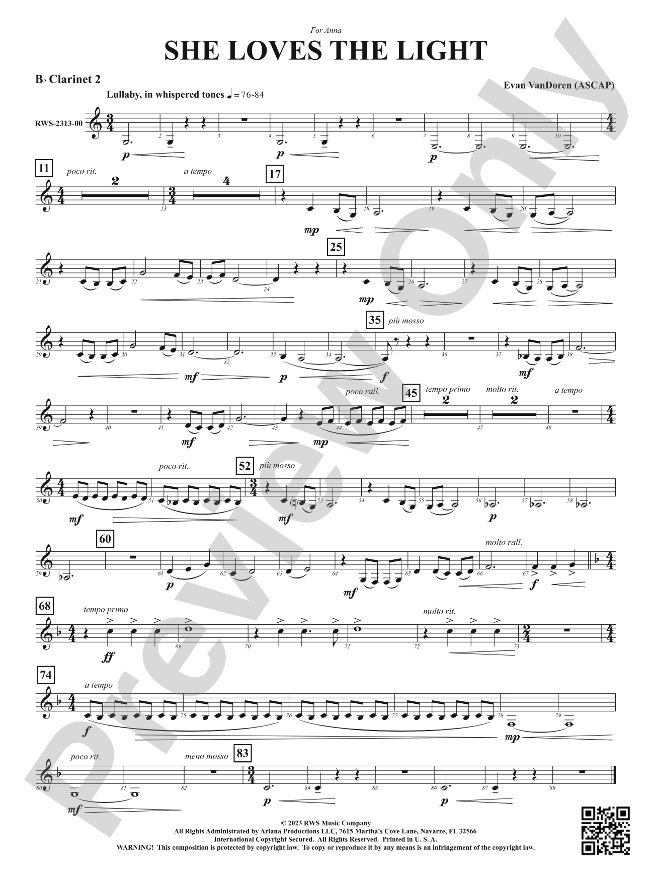 She Loves the Light: 2nd B-flat Clarinet