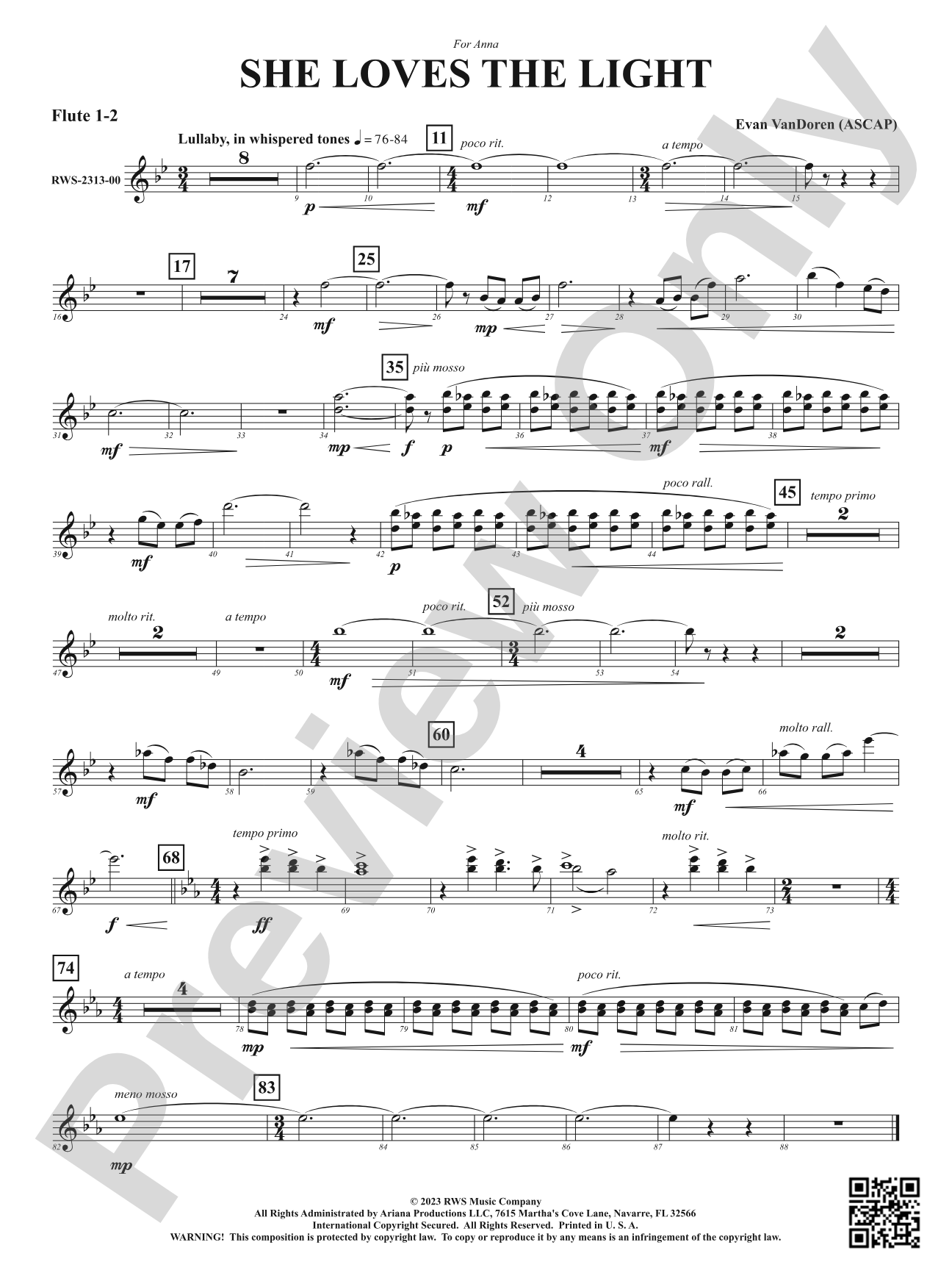 She Loves the Light: 1st & 2nd Flute