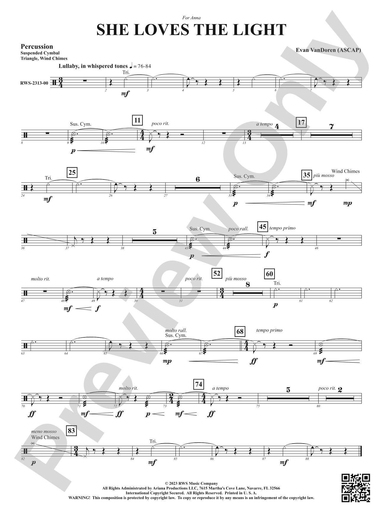 She Loves the Light: 1st Percussion
