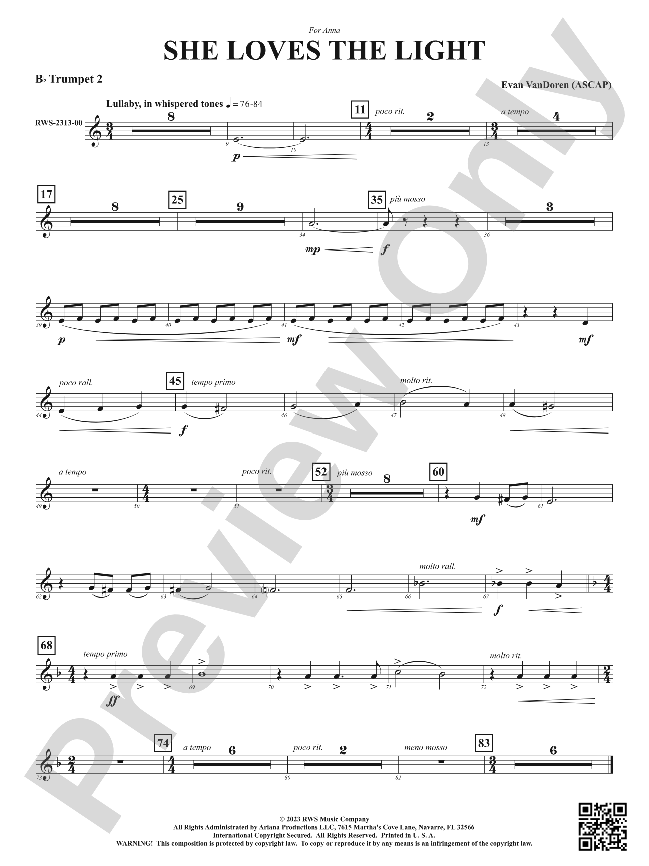 She Loves the Light: 2nd B-flat Trumpet