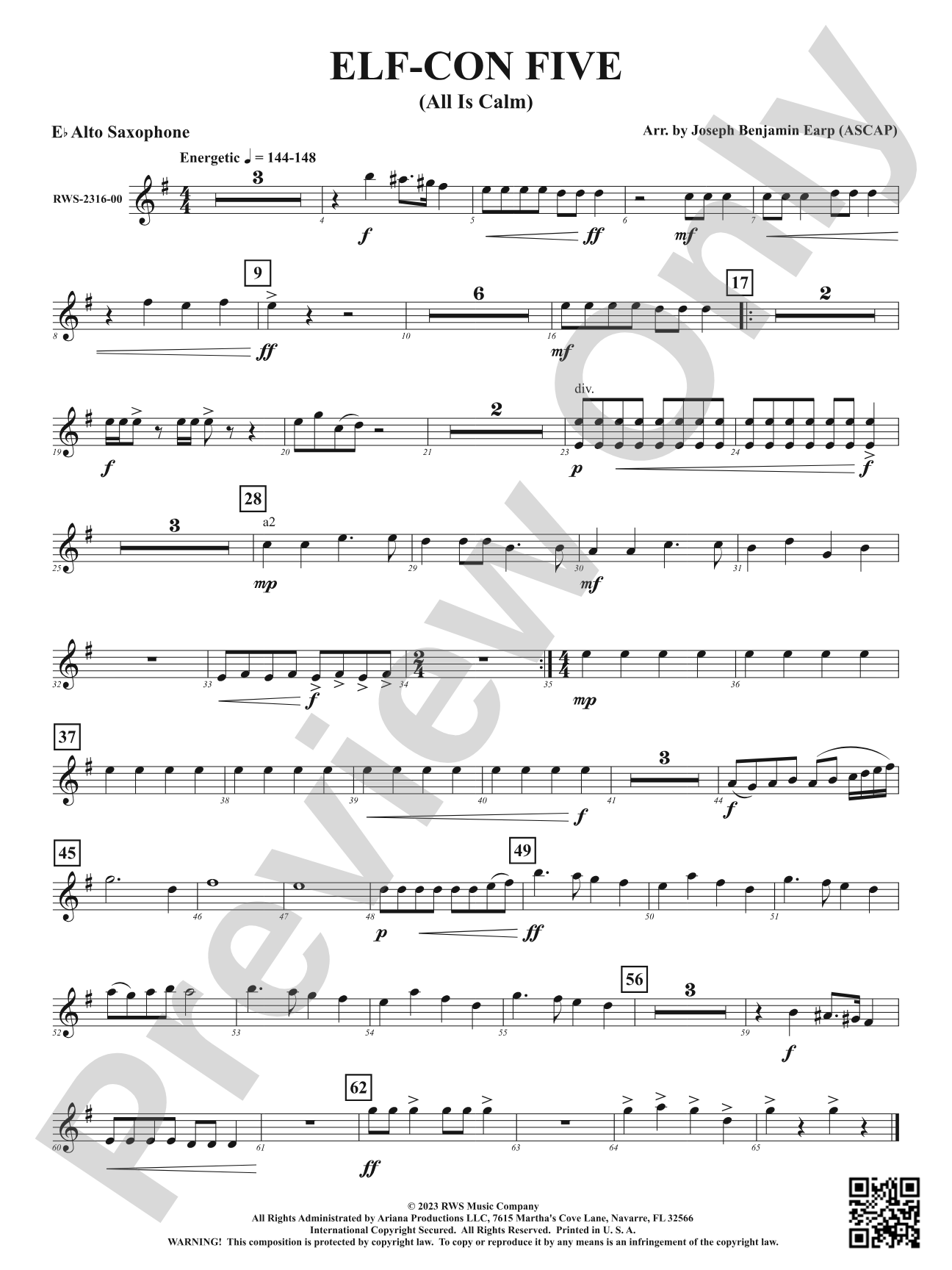 ELF-CON FIVE - All Is Calm: 1st E-flat Alto Saxophone
