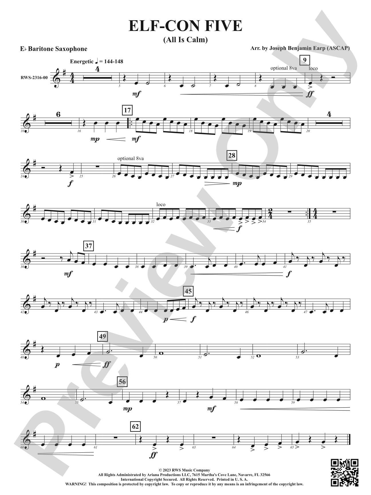 ELF-CON FIVE - All Is Calm: E-flat Baritone Saxophone