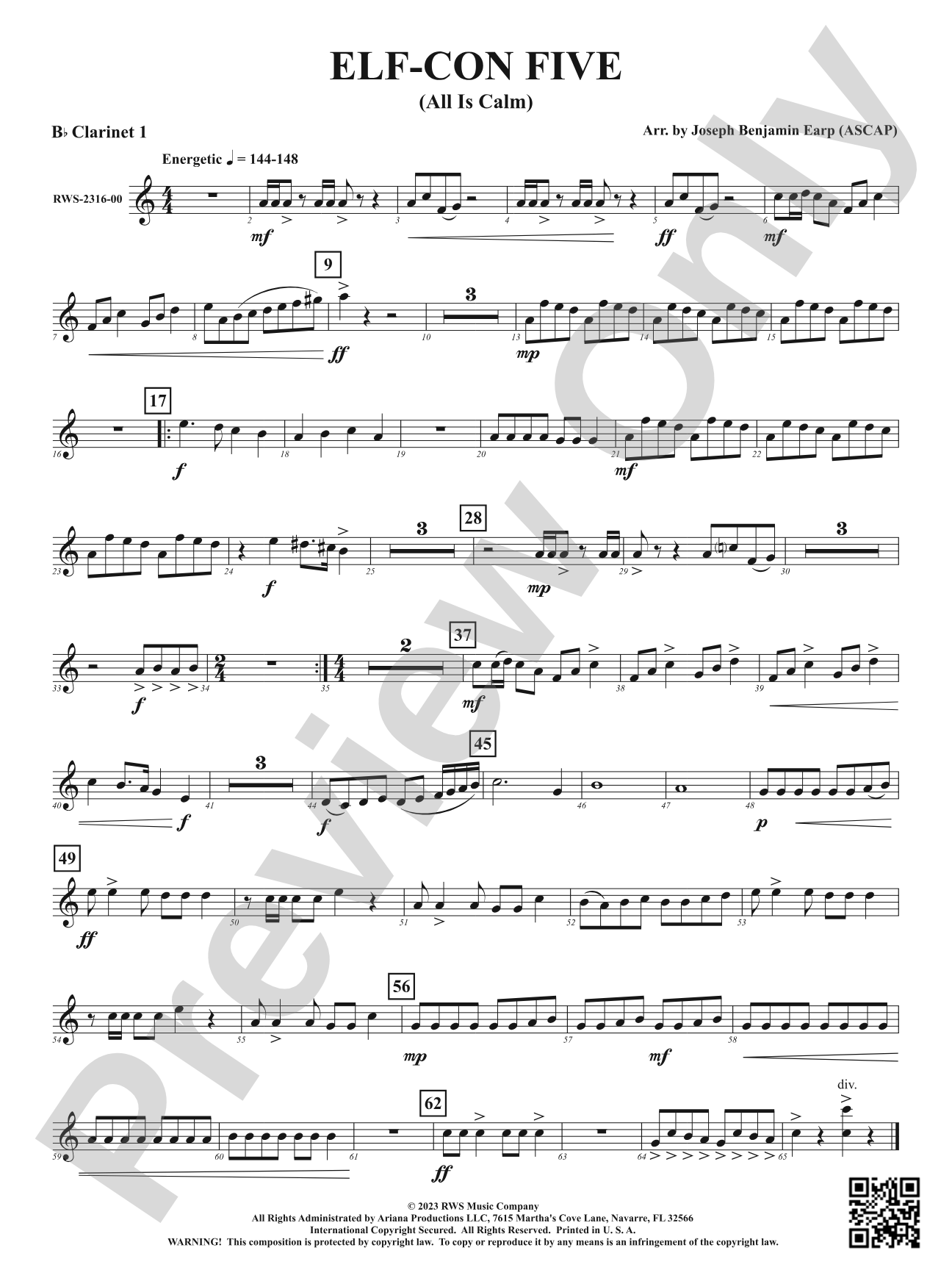 ELF-CON FIVE - All Is Calm: 1st B-flat Clarinet