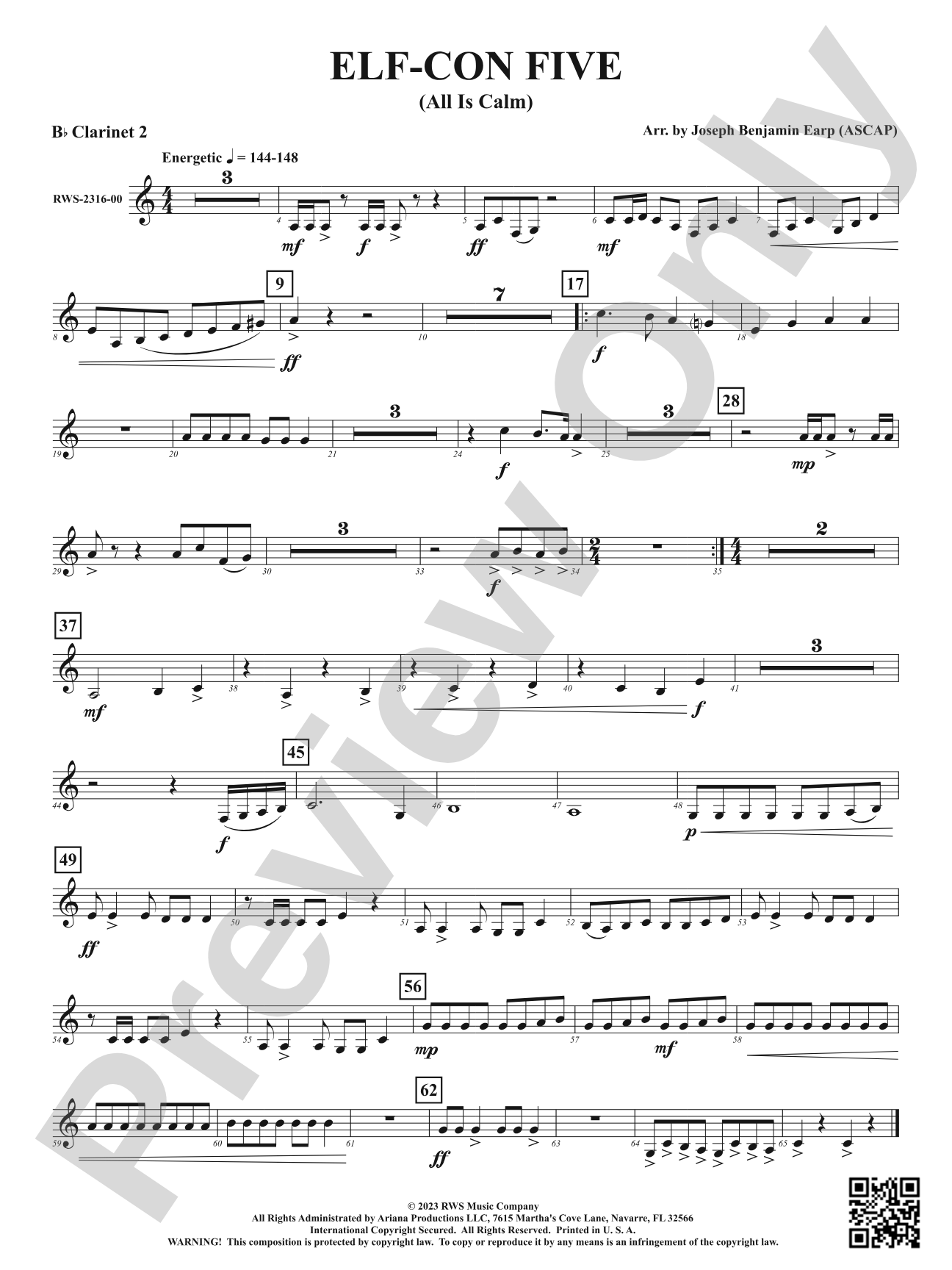 ELF-CON FIVE - All Is Calm: 2nd B-flat Clarinet