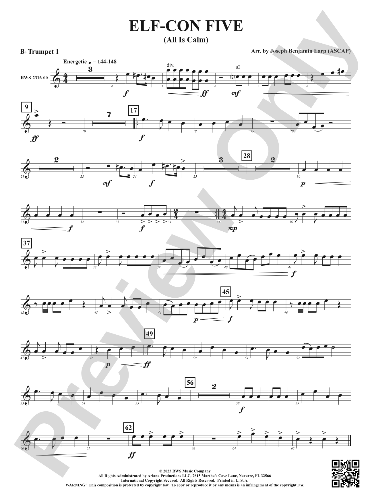 ELF-CON FIVE - All Is Calm: 1st B-flat Trumpet