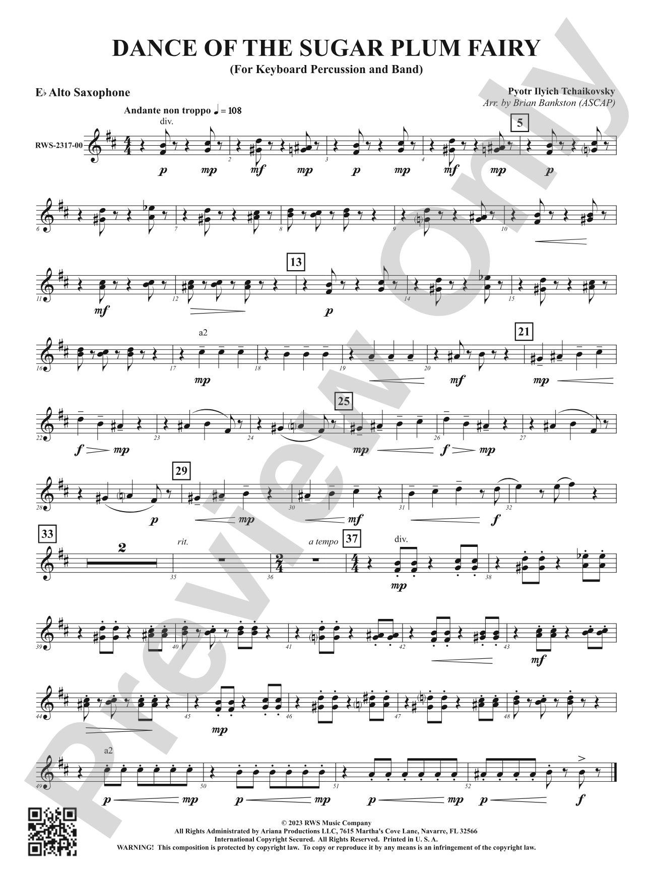 Dance of the Sugar Plum Fairy - For Keyboard Percussion and Band: 1st E-flat Alto Saxophone