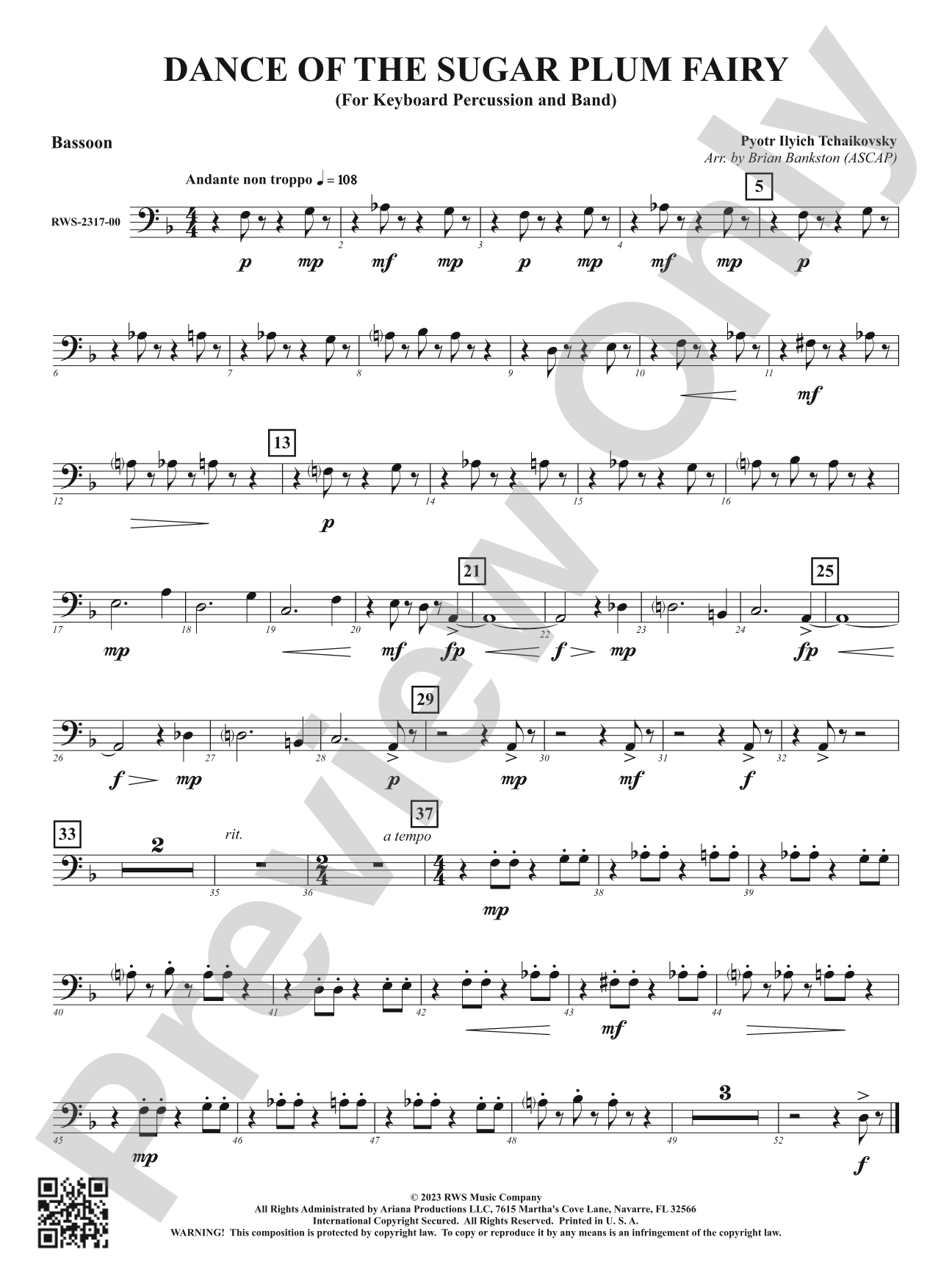 Dance of the Sugar Plum Fairy - For Keyboard Percussion and Band: Bassoon