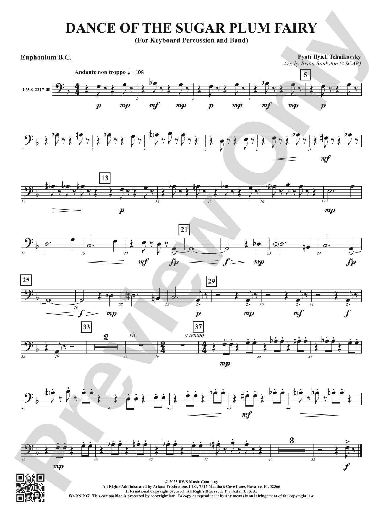 Dance of the Sugar Plum Fairy - For Keyboard Percussion and Band: Baritone B.C.
