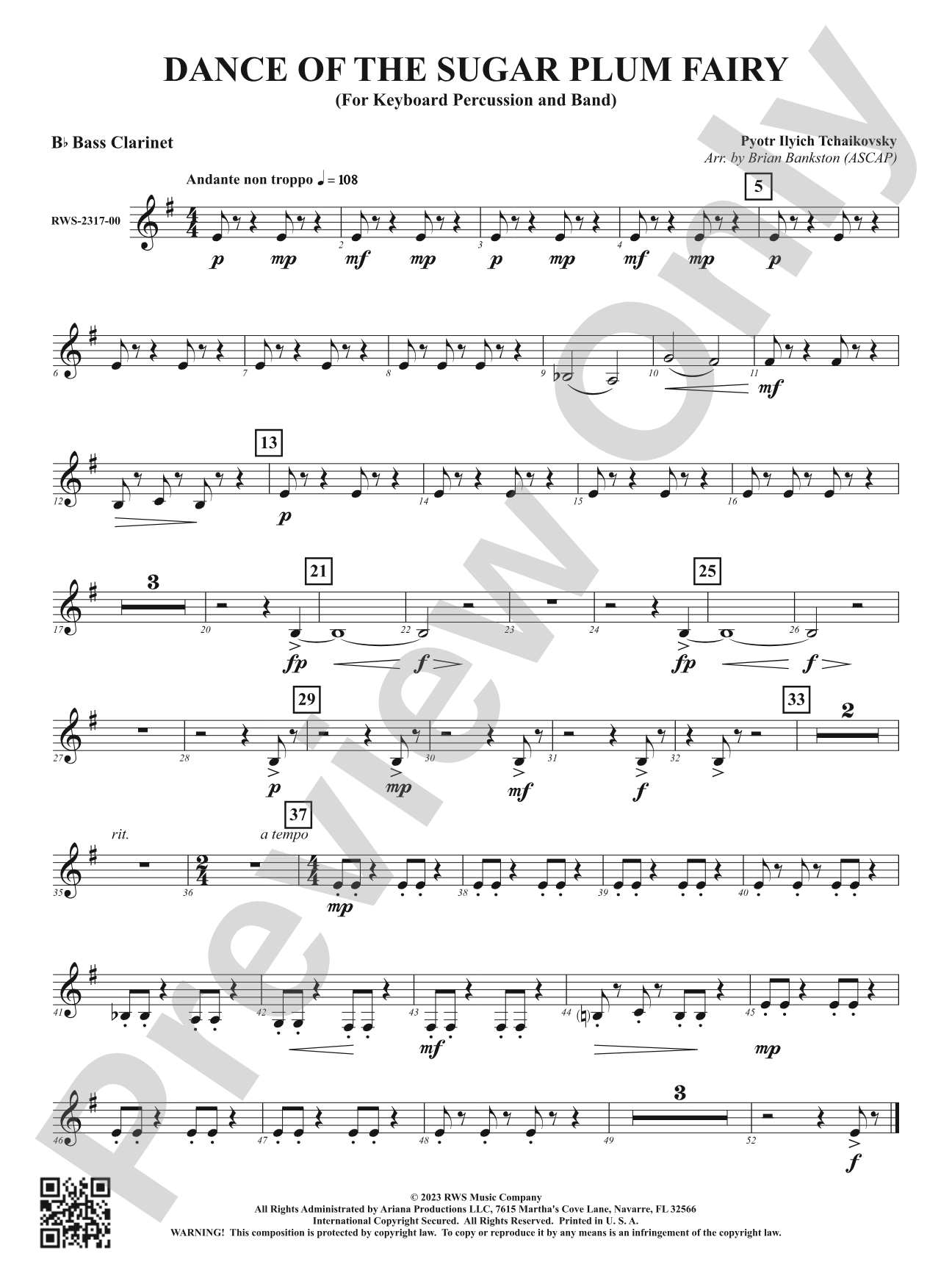 Dance of the Sugar Plum Fairy - For Keyboard Percussion and Band: B-flat Bass Clarinet