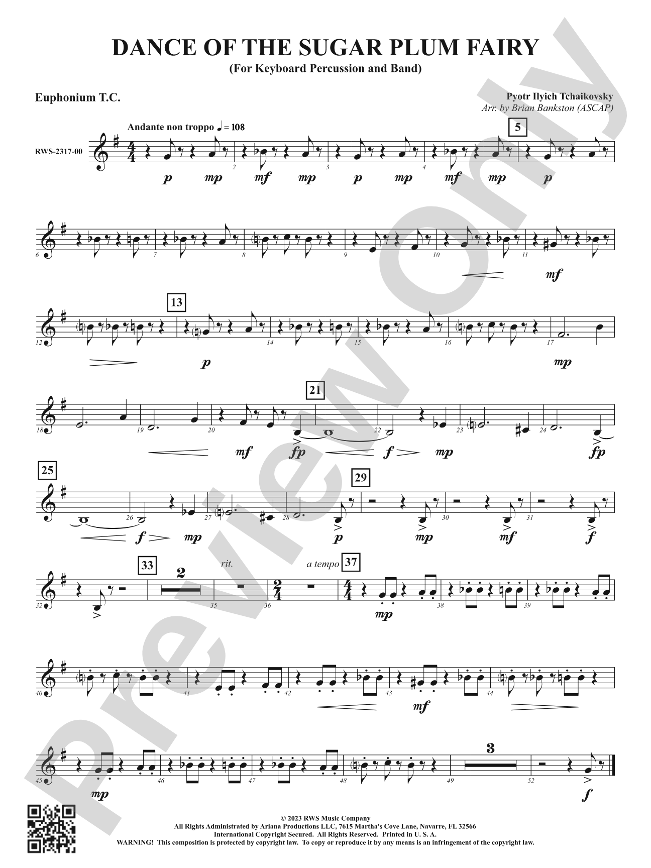 Dance of the Sugar Plum Fairy - For Keyboard Percussion and Band: Baritone T.C.