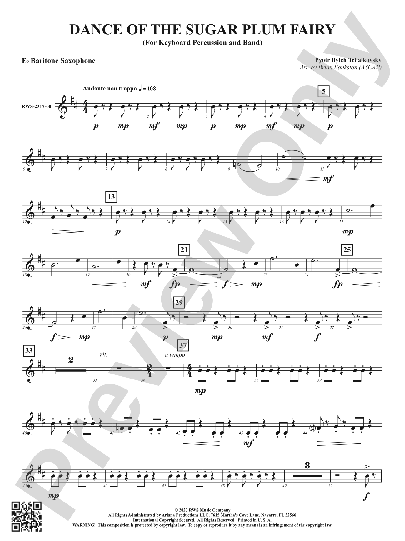 Dance of the Sugar Plum Fairy - For Keyboard Percussion and Band: E-flat Baritone Saxophone