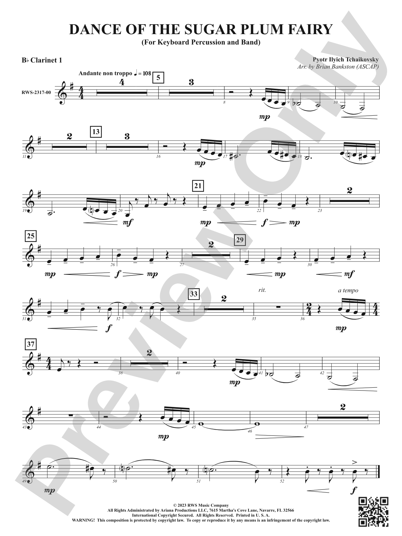 Dance of the Sugar Plum Fairy - For Keyboard Percussion and Band: 1st B-flat Clarinet